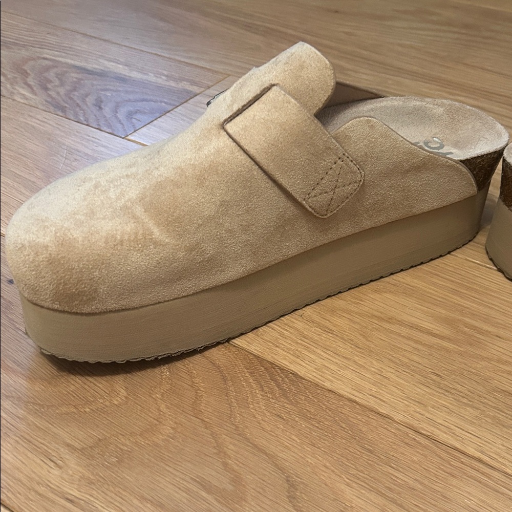 Madden NYC Platform Suede Mules with Buckle - Beige - Picture 6 of 7